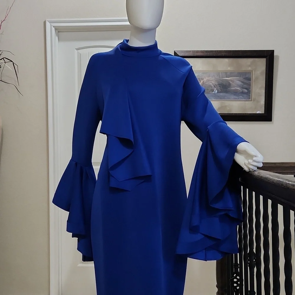 Beautiful Royal blue bell sleeve dress - Picture 3 of 8